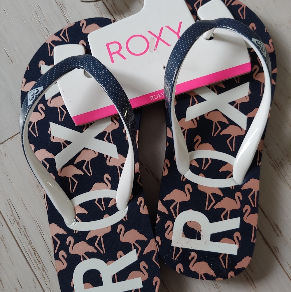 ROXY flamingo blue flip flops NEW - Picture 3 of 4